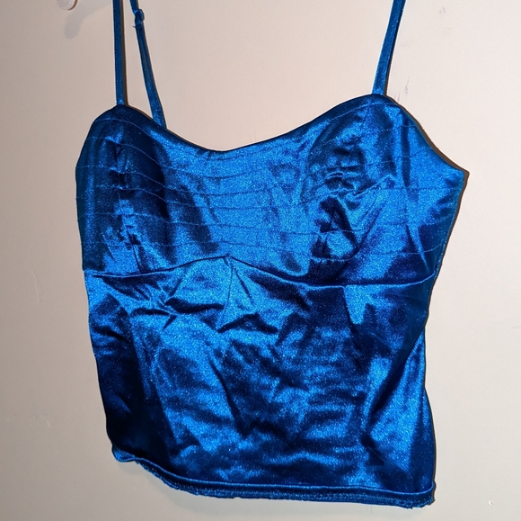 Moda International Holographic Shiny Spaghetti Crop Top Blue - Picture 5 of 5